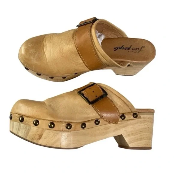Free People Shoes Culver City Clogs Leather Camel Tan Boho Hippie Sz. 40 / 9-9.5 - Picture 7 of 15